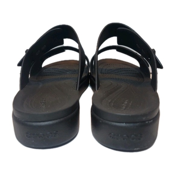 Crocs Womens Sz 9 Brooklyn Buckle Low Wedges Platform Sandals Black - Picture 4 of 6